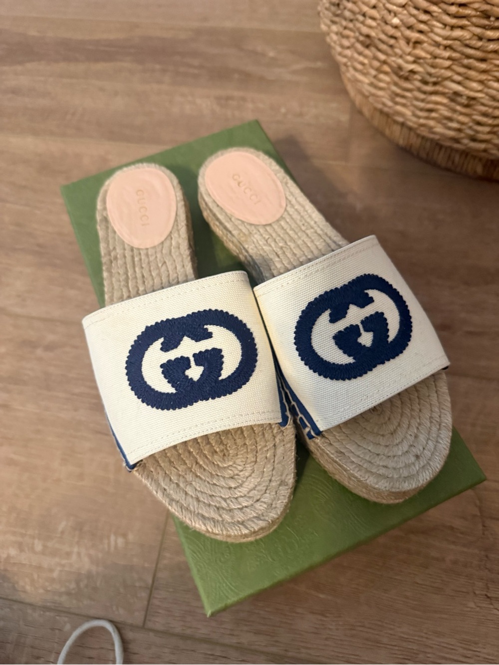 Gucci Navy and White Sandals